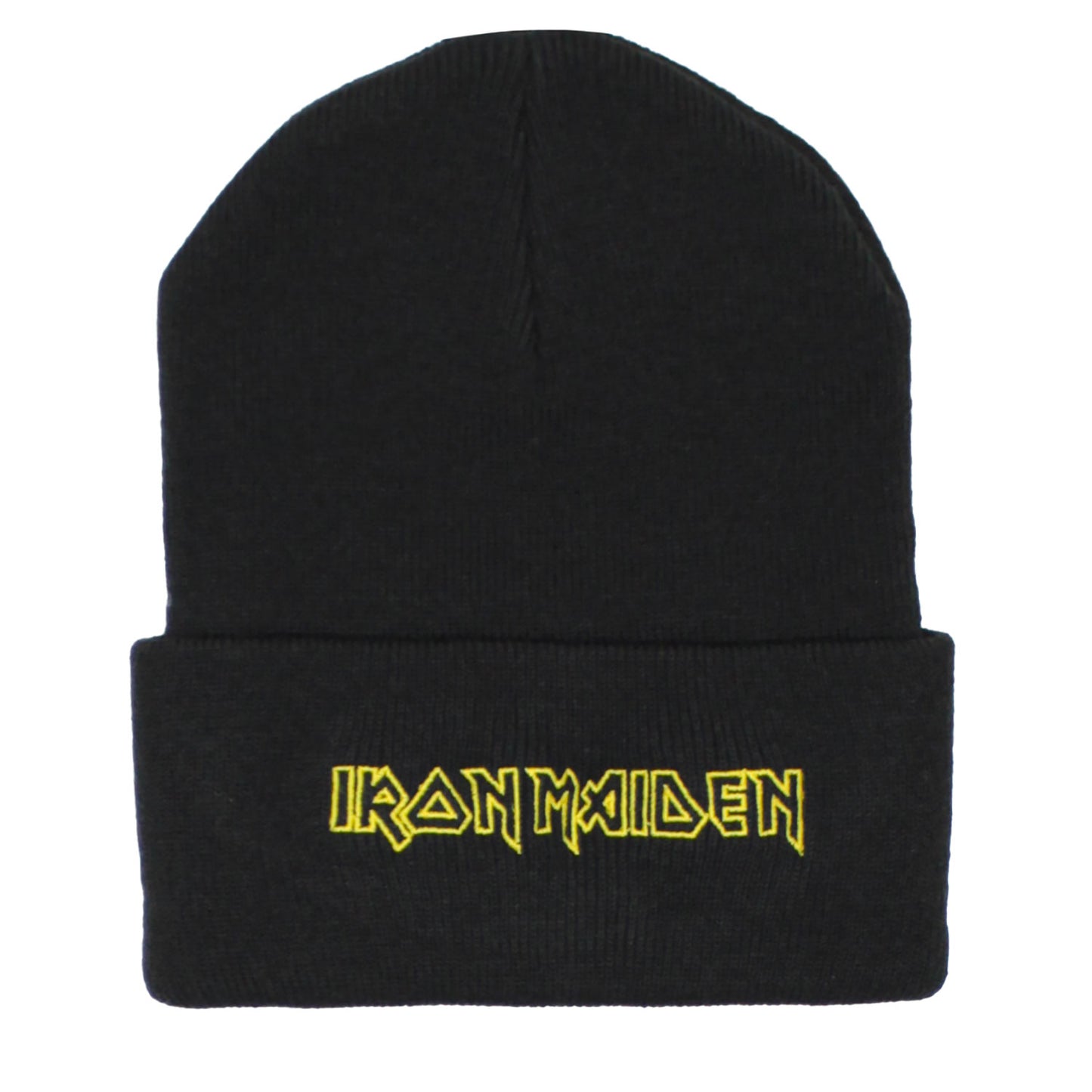 Iron Maiden Border Cuff Yellow Outline Logo Embroidered Beanie Front