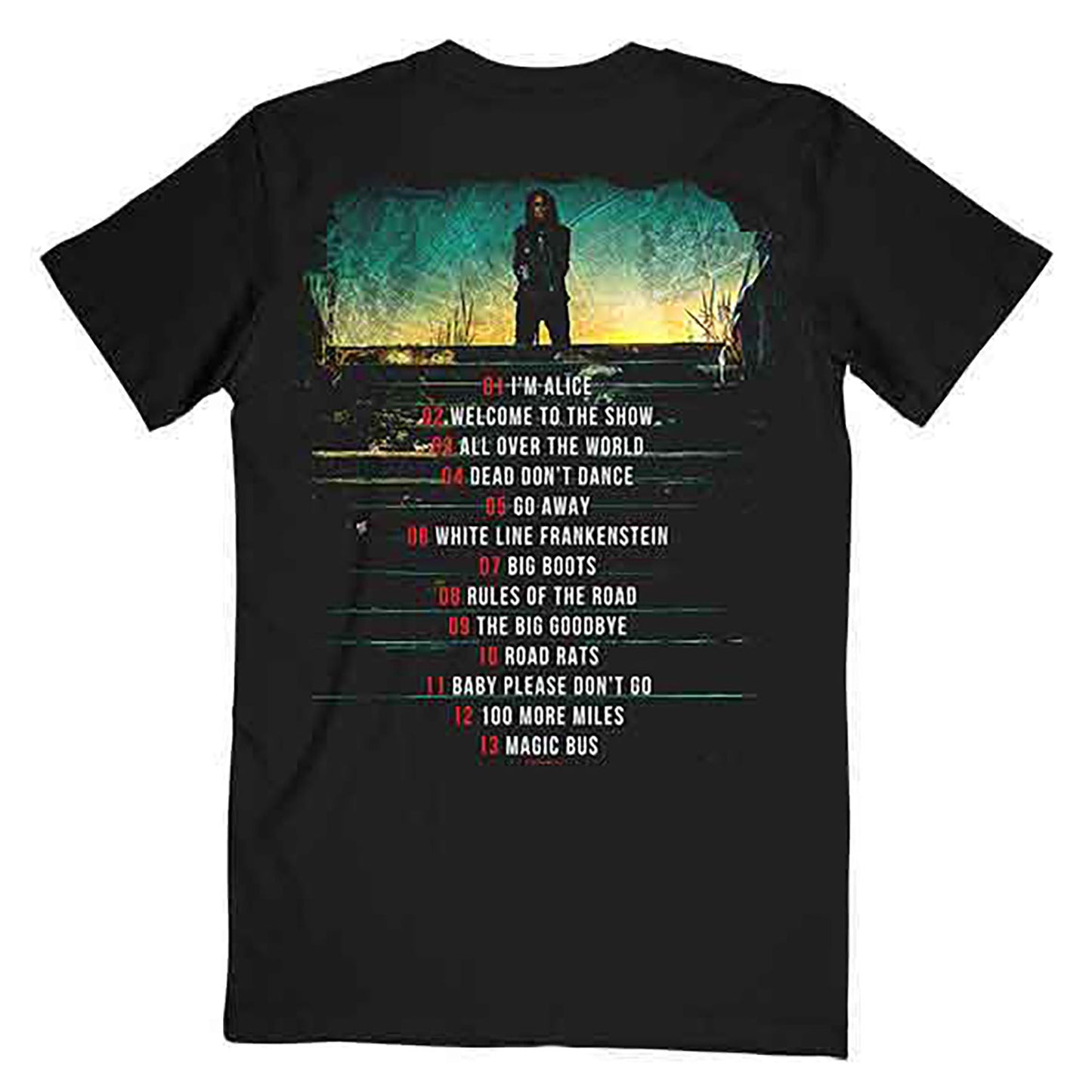 Alice Cooper Road Cover Tracklist T-shirt Back