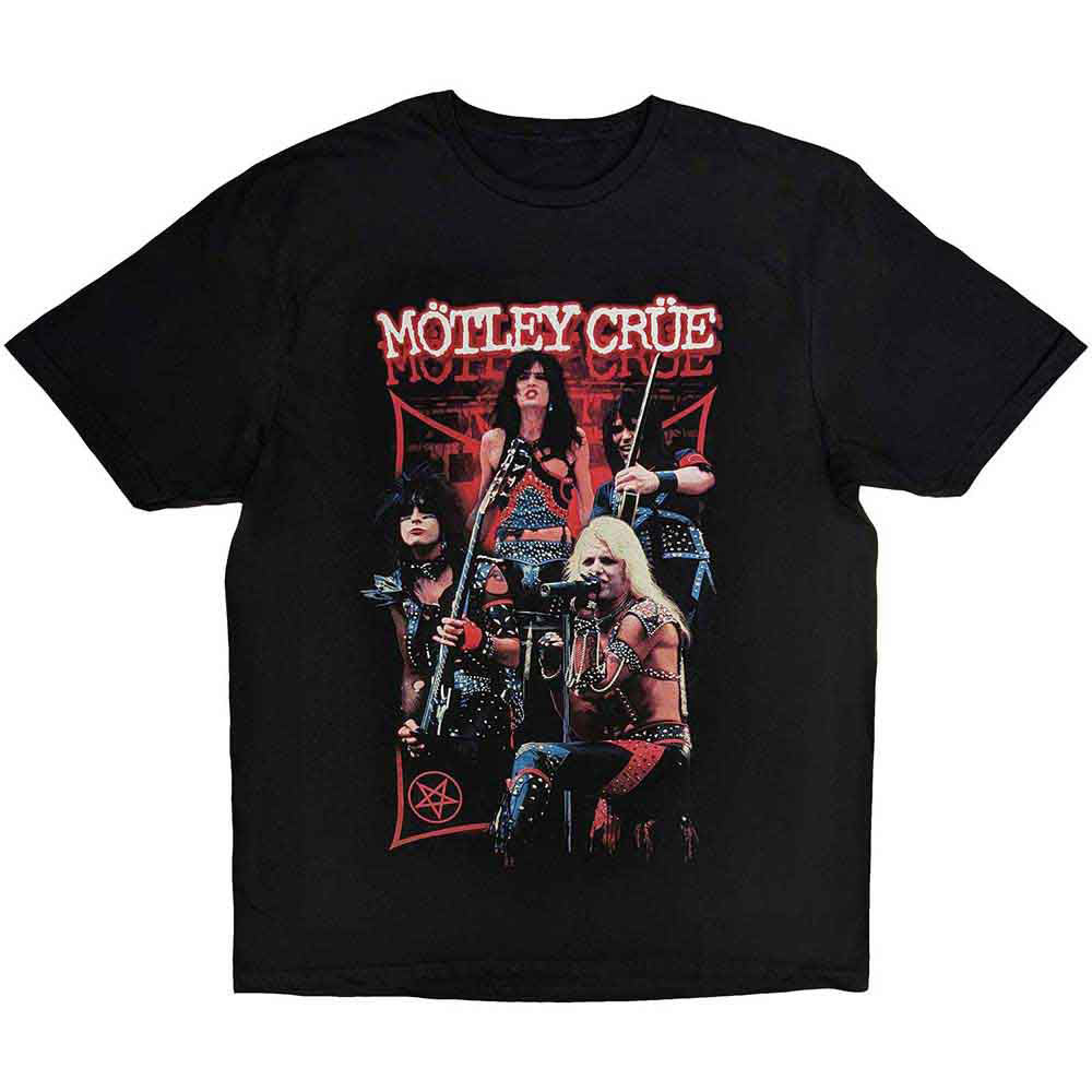 Motley Crue Live Montage Red T-shirt Front