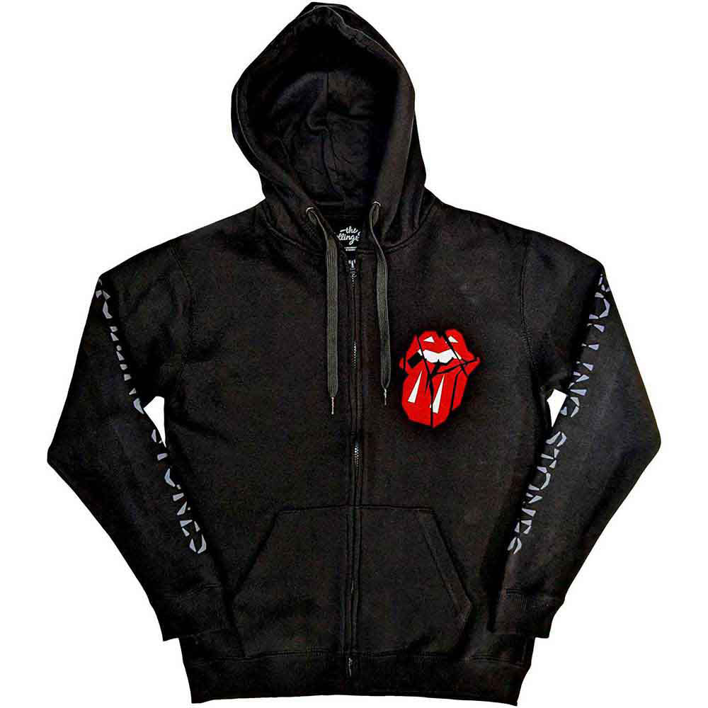 Rolling Stones Hackney Diamonds Shattered Tongue Zippered Hooded Sweatshirt Front