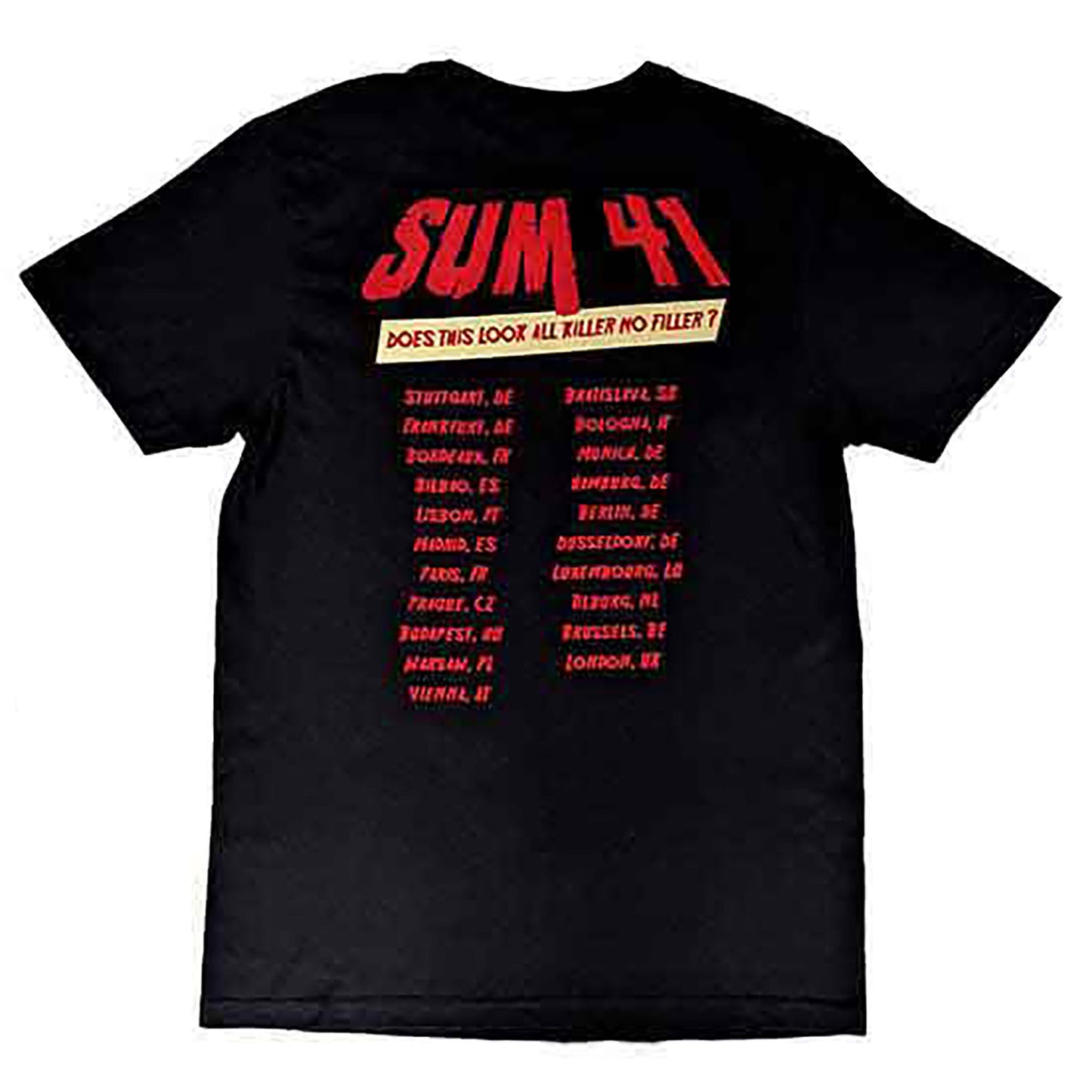 Sum 41 Does This Look Like All Killer No Filler European Tour 2022 T-shirt Back