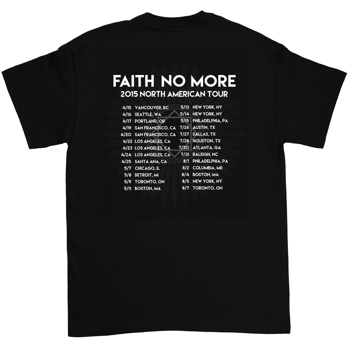 Faith No More 2015 N. American Tour T-shirt Back
