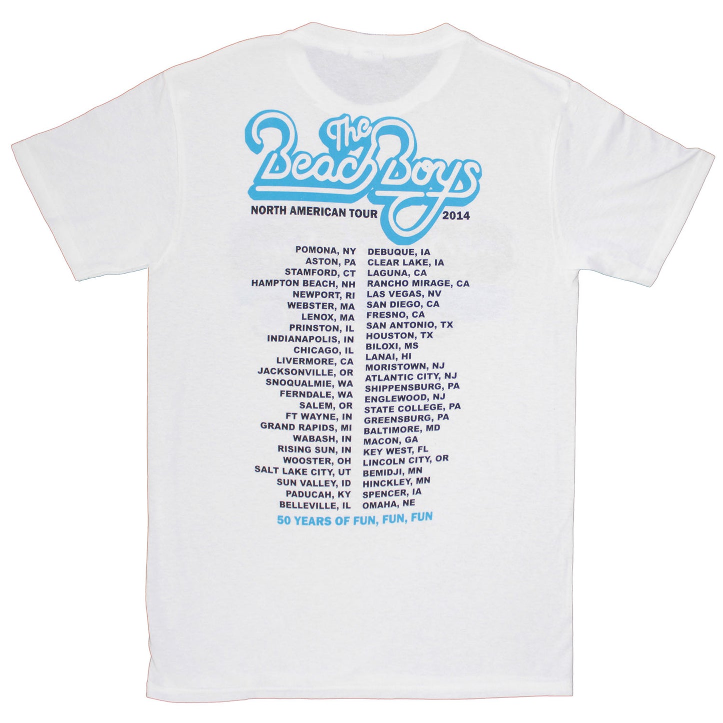 50 Years Of The Beach Boys North American Tour 2014 T-shirt Back