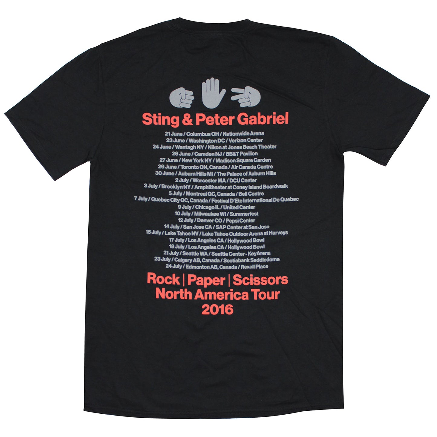 Sting & Peter Gabriel Rock | Paper | Scissors North America Tour 2016 T-shirt Back