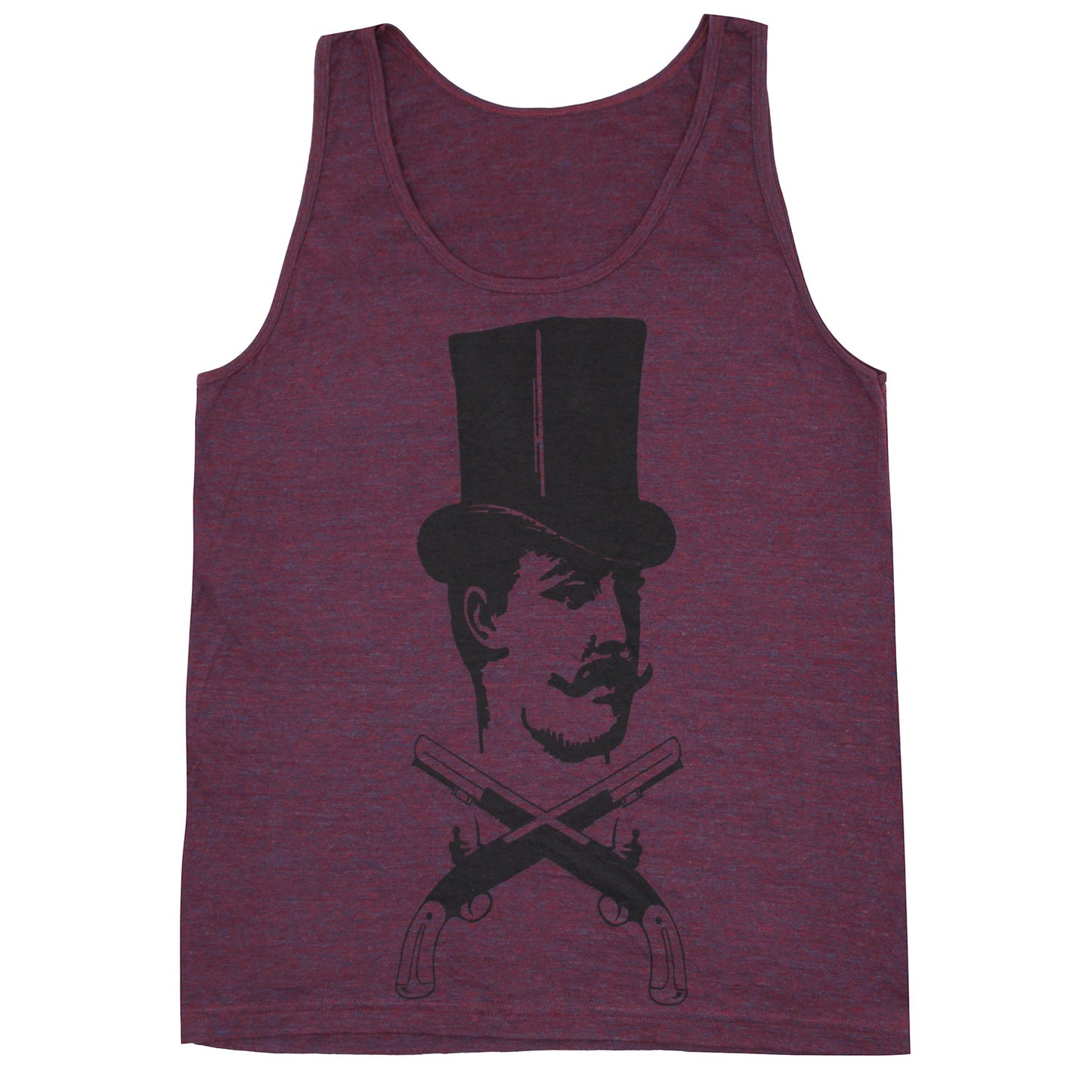 Novelty Top Hat, Mustache & Crossed Guns Mens Tank Front