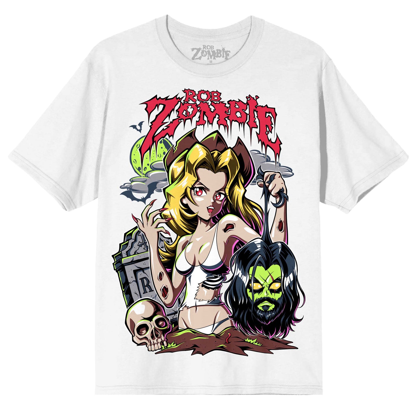 Rob Zombie Beheaded Anime by JPTRONWALKER (White) (Rockabilia Exclusive) T-shirt Front