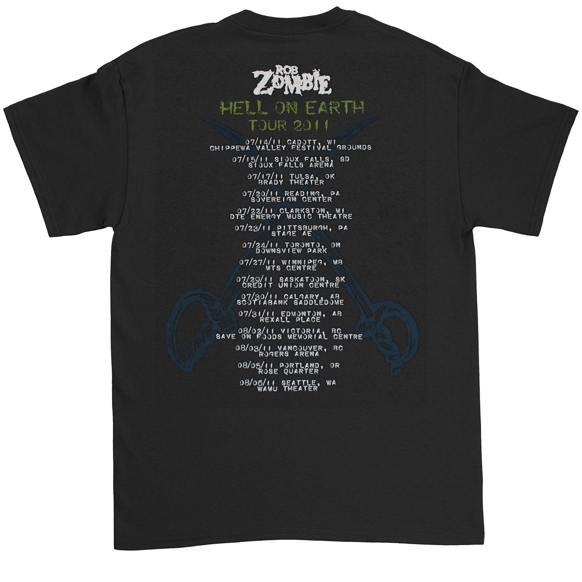Rob Zombie Actual Autographed Hell On Earth Tour 2011 (Limited Quantity) T-shirt Back