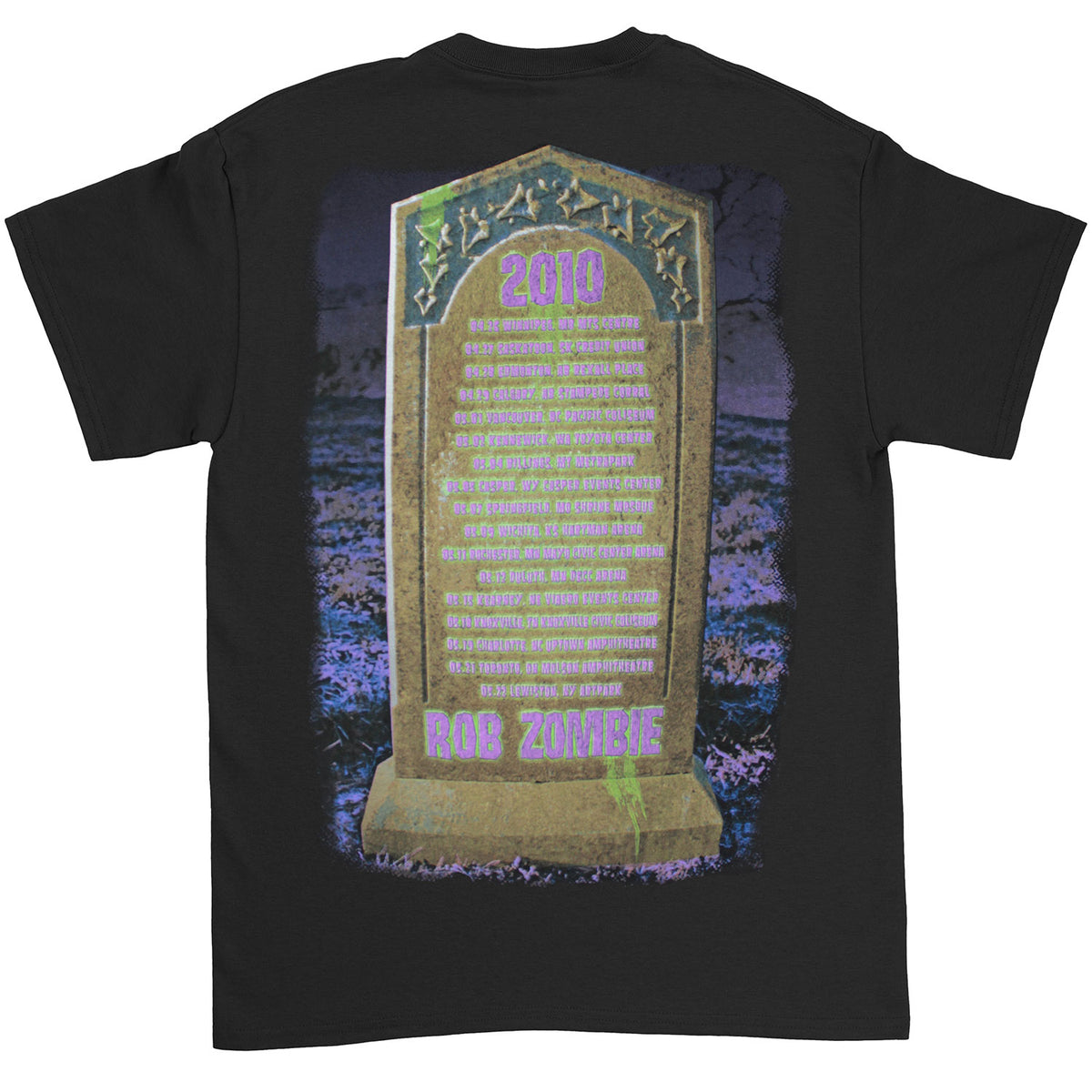 Rob Zombie Superbeast Rising 2010 Tour Info Winnipeg - Lweiston NY T-shirt Back