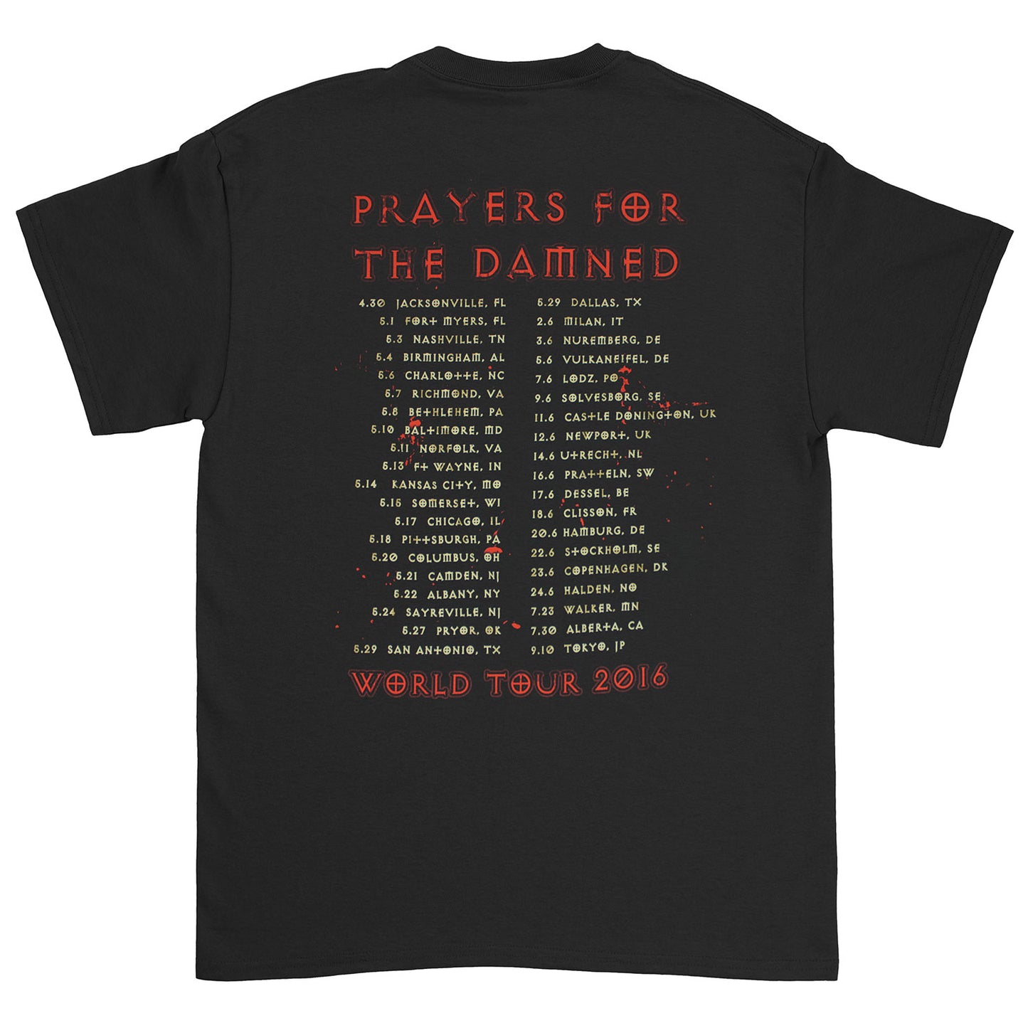 Sixx A.M. Prayers For The Damned North America Tour 2016 Slim Fit T-shirt Back
