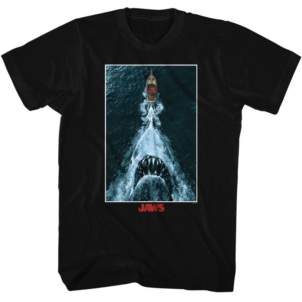 Jaws Shark Chasing Boat Poster T-shirt Front