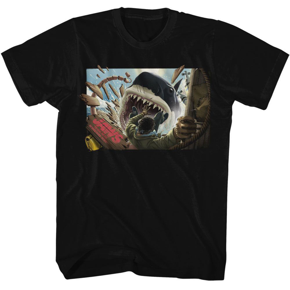 Jaws Man Falling In Shark Mouth T-shirt Front