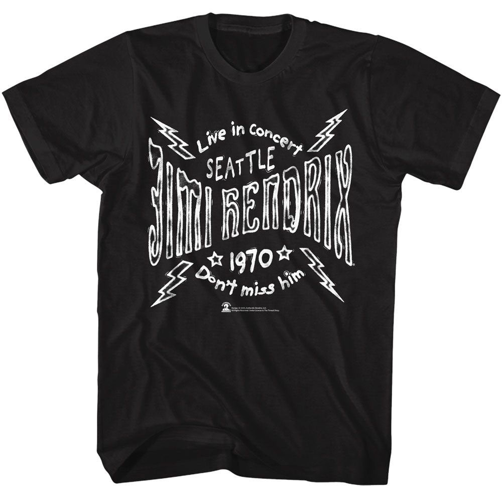 Jimi Hendrix Seattle 70 Lightning T-shirt Front