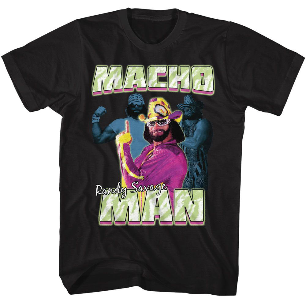 Macho Man Three Photos Collage T-shirt Front