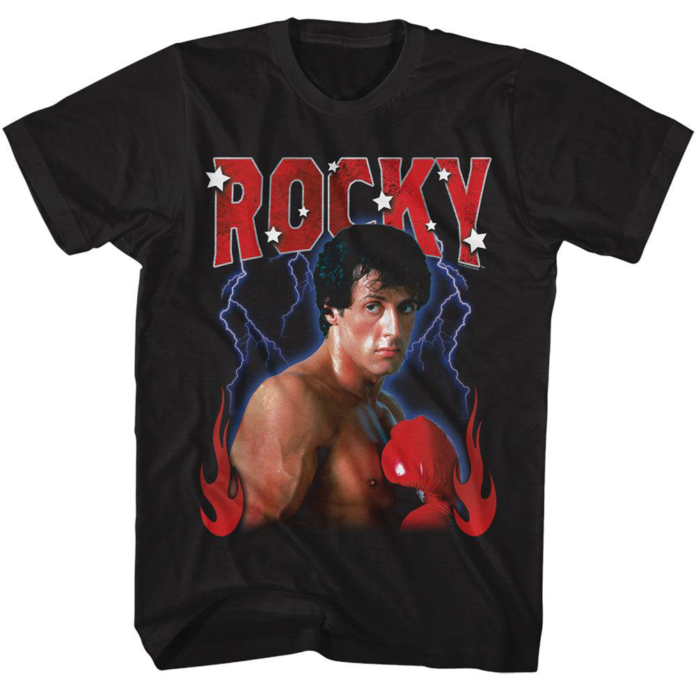 Rocky Lightning Flames T-shirt Front