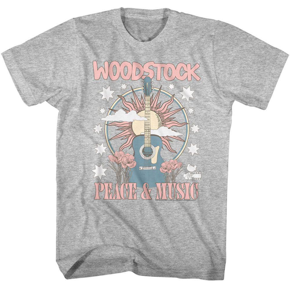 Woodstock Guitar And Sun T-shirt Front