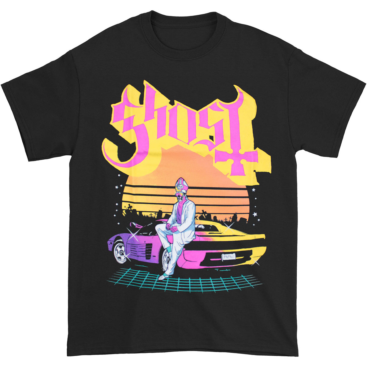 Ghost Synthwave Papa T-shirt Front
