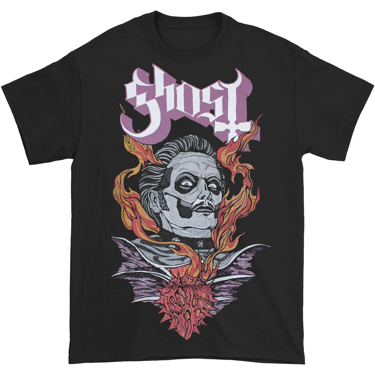 Ghost Cardinal Copia Flaming Face Heart Hypnosis T-shirt Front