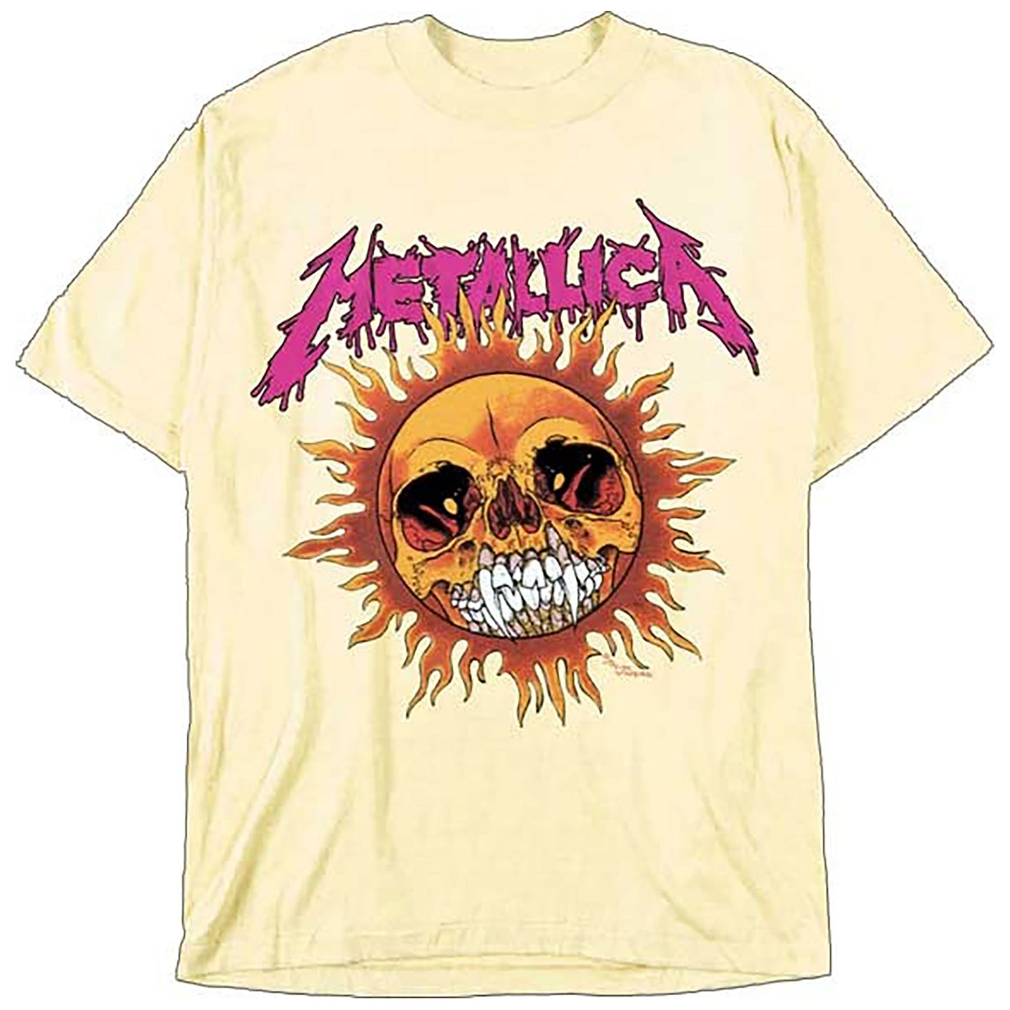 Metallica Fire Sun Pale Yellow T-shirt Front