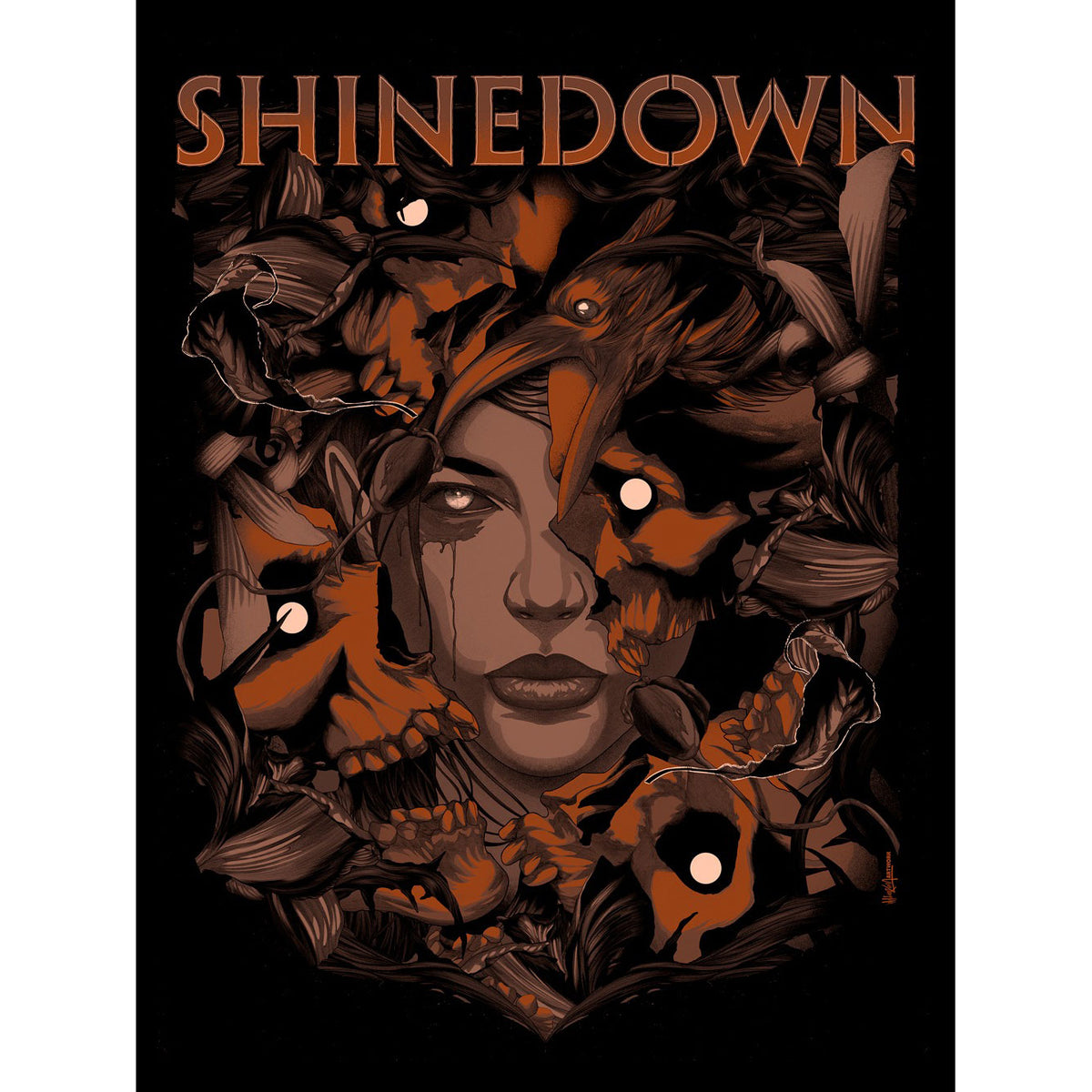 Shinedown My Monsters Are Real by Wildner Lima (Rockabilia Exclusive) Limited Screenprint Front