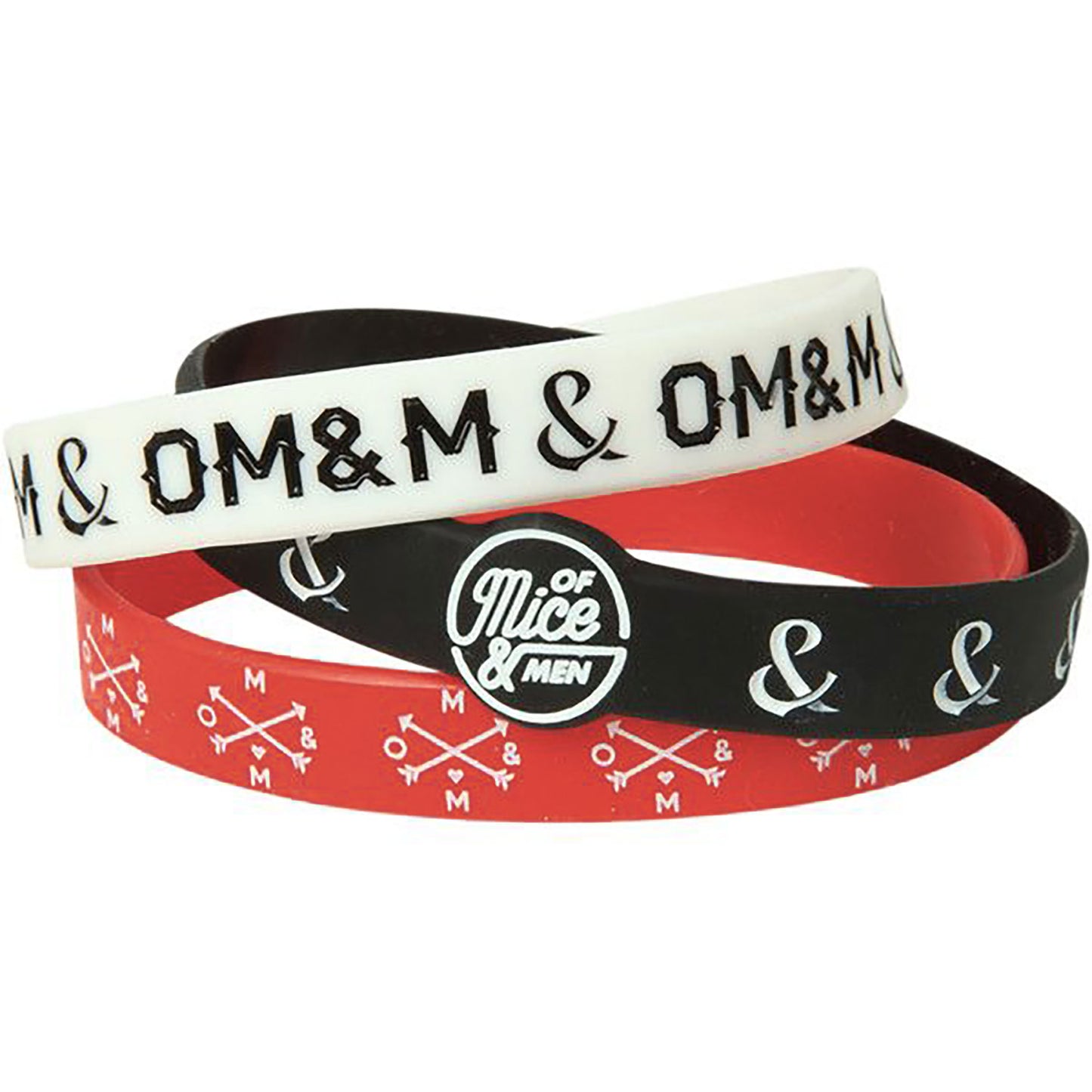 Of Mice & Men OM&M Logos 3 Pack Rubber Bracelet Front