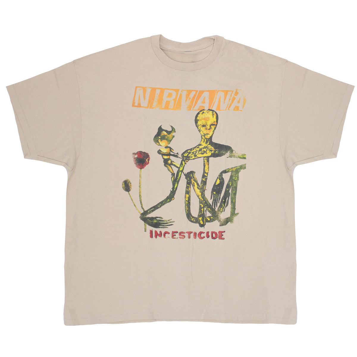 Nirvana Incesticide on Tan T-shirt Front