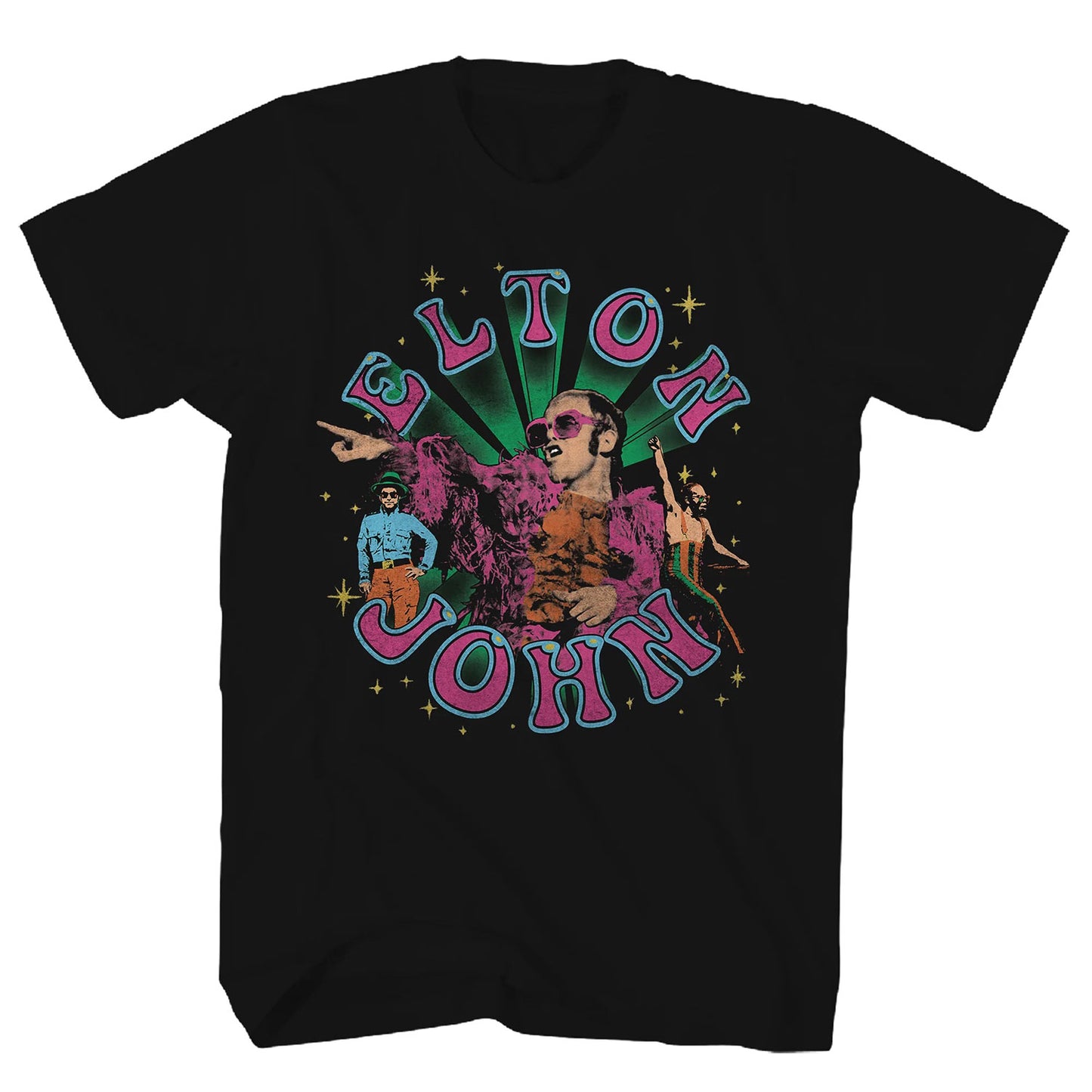 Elton John Vintage Photos & Stars Logo T-shirt Front