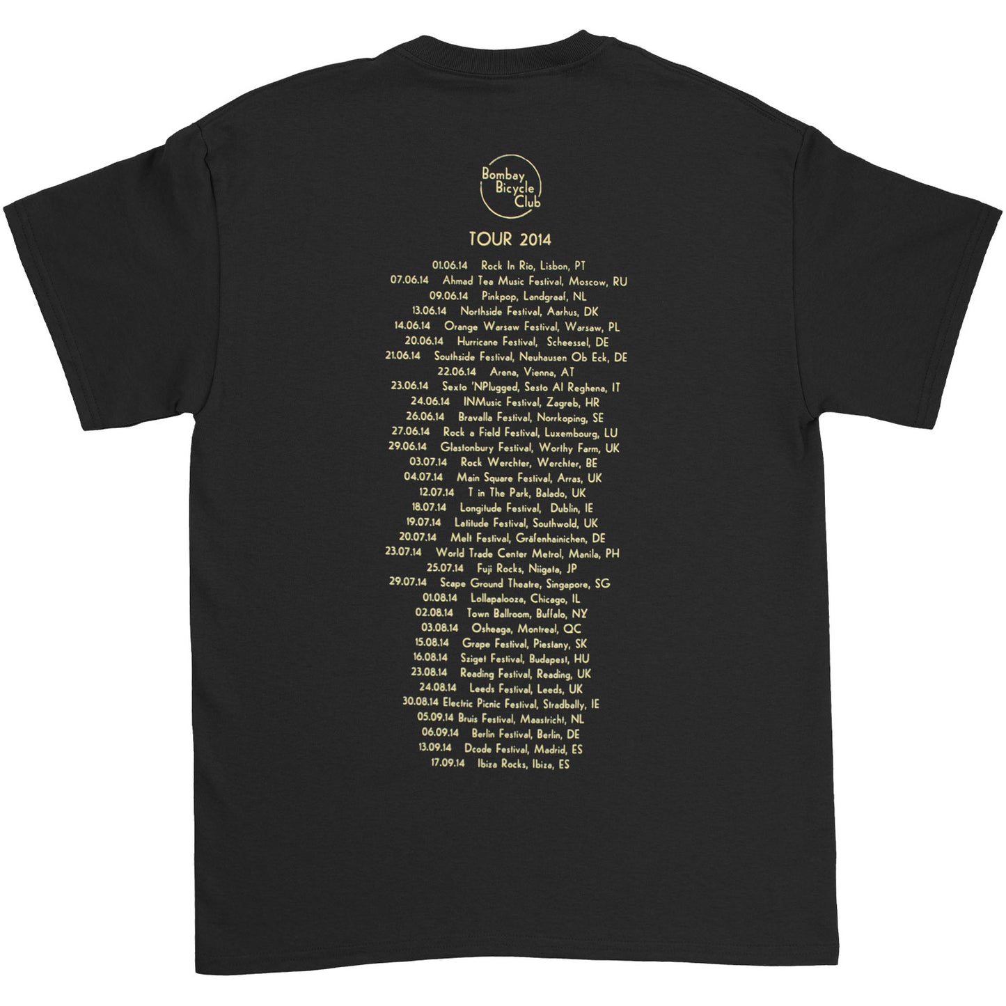 Bombay Bicycle Club so long, see you tomorrow World Tour 2014 Lisbon - Ibeza T-shirt Back