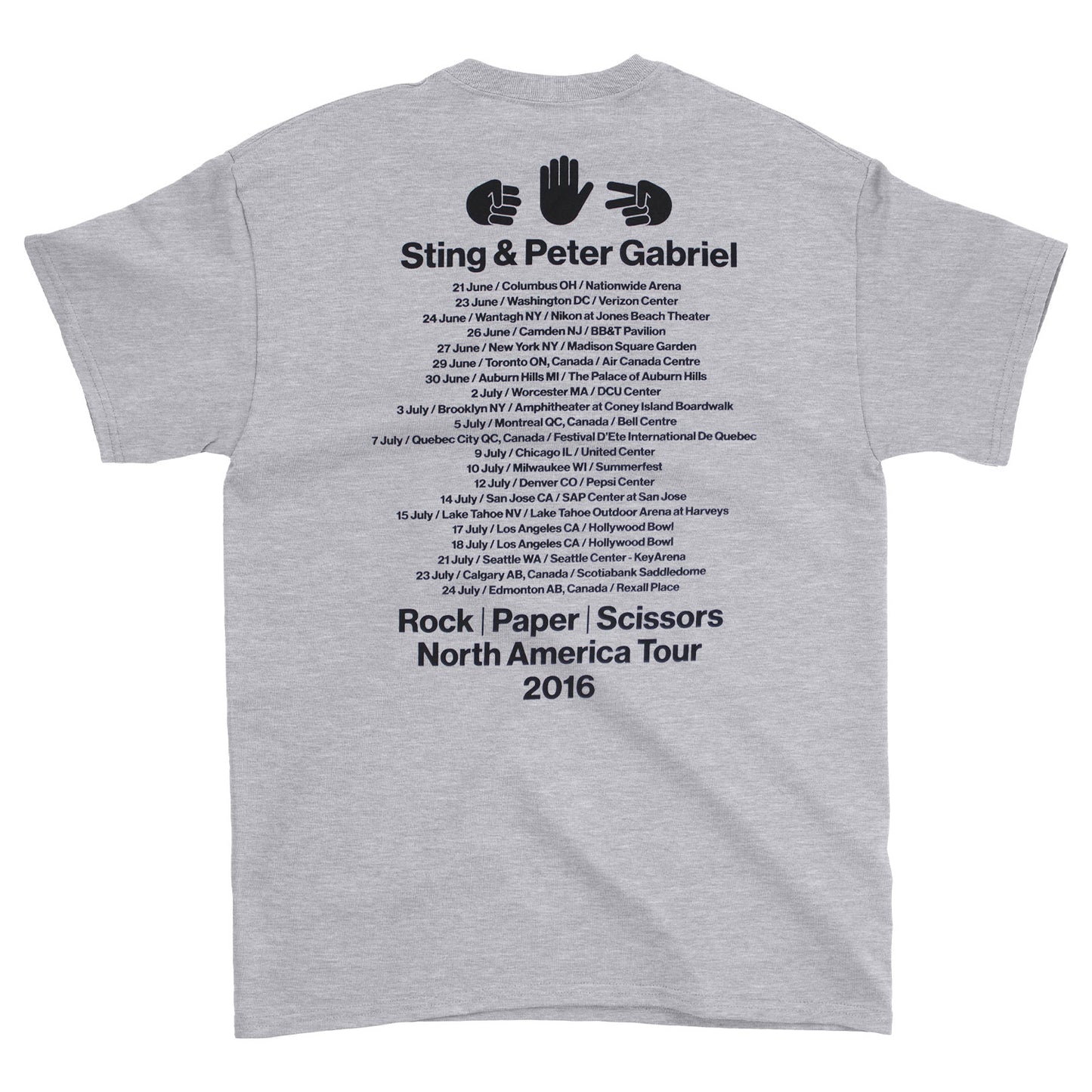 Sting & Peter Gabriel Beats North America Tour 2016 T-shirt Back