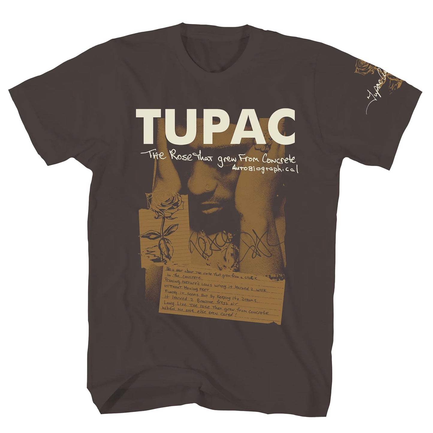 Tupac Poetry On Dark Chocolate T-shirt Front