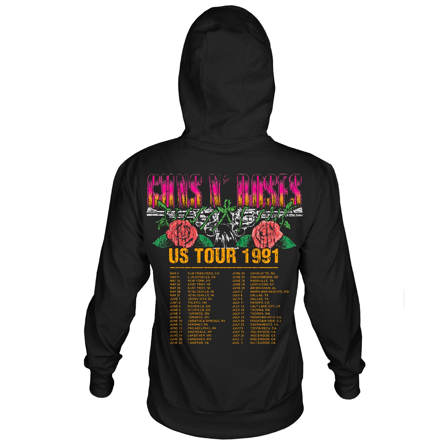 Guns N Roses 1991 Tour Skull Hooded Sweatshirt Back