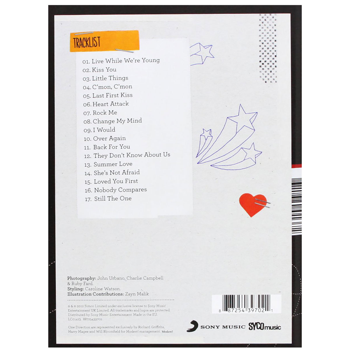 One Direction Take Me Home - Limited Edition Yearbook CD Back