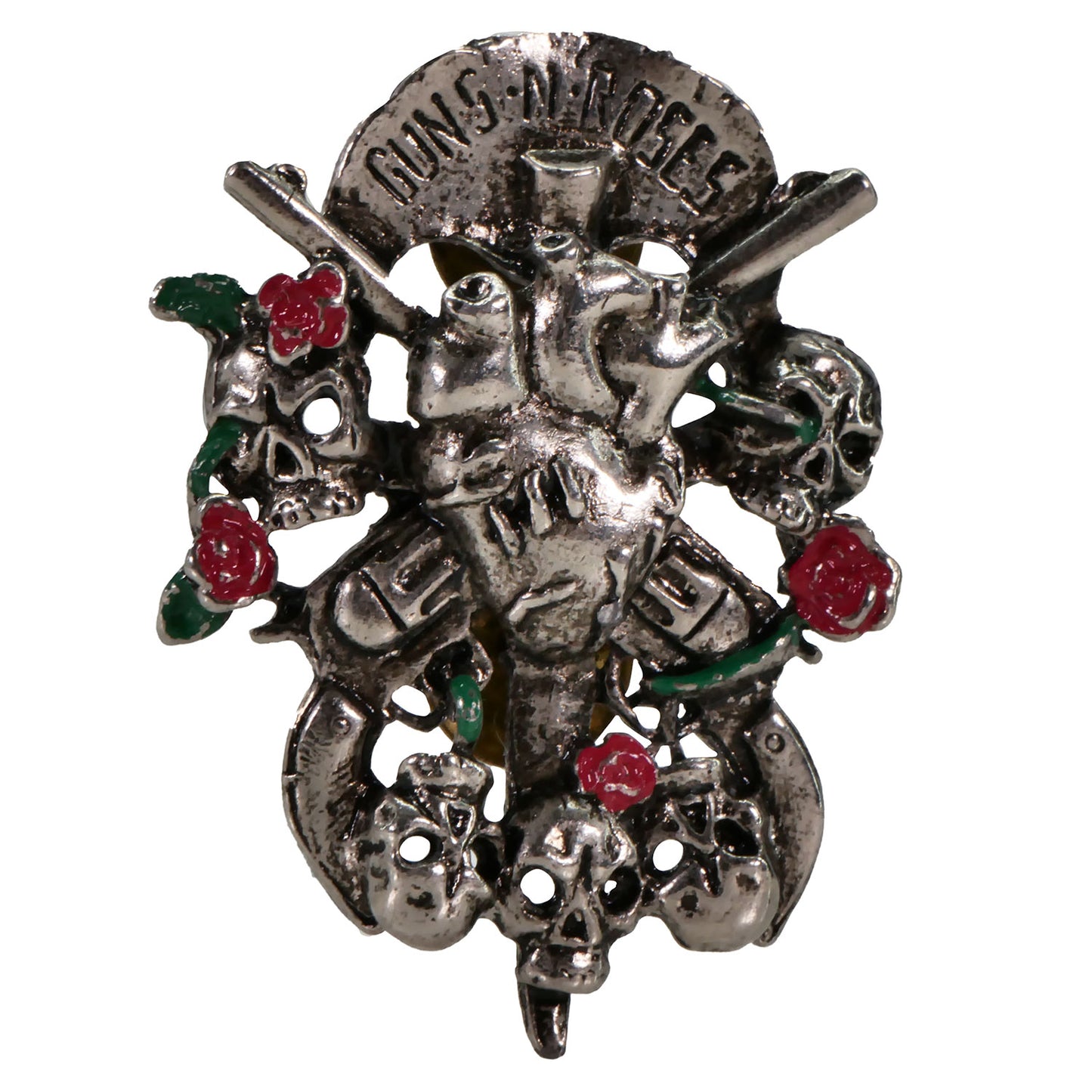 Guns N Roses Die Cut Heart Logo Pewter Pin Badge Front