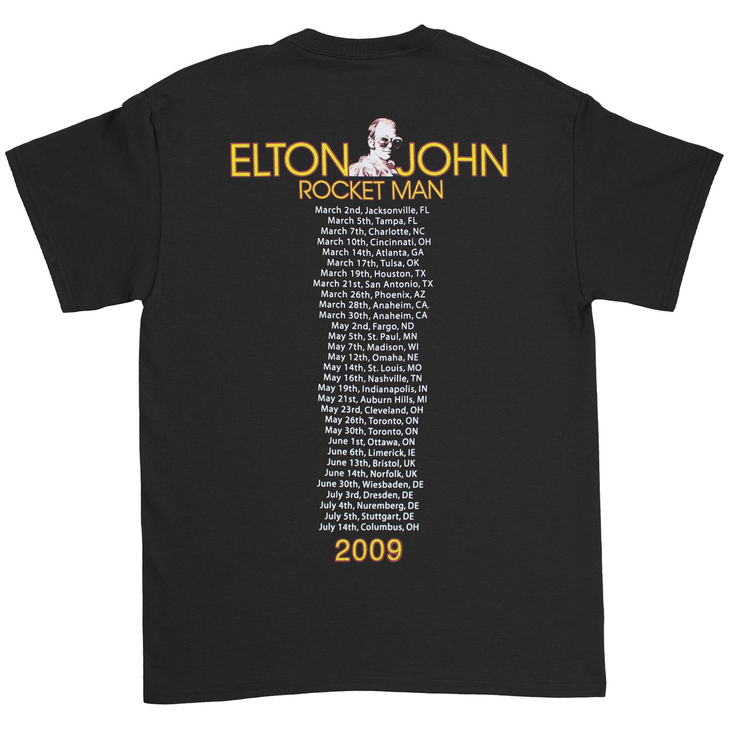 Elton John Rocket Man The Definitive Hits 2009 T-shirt Back
