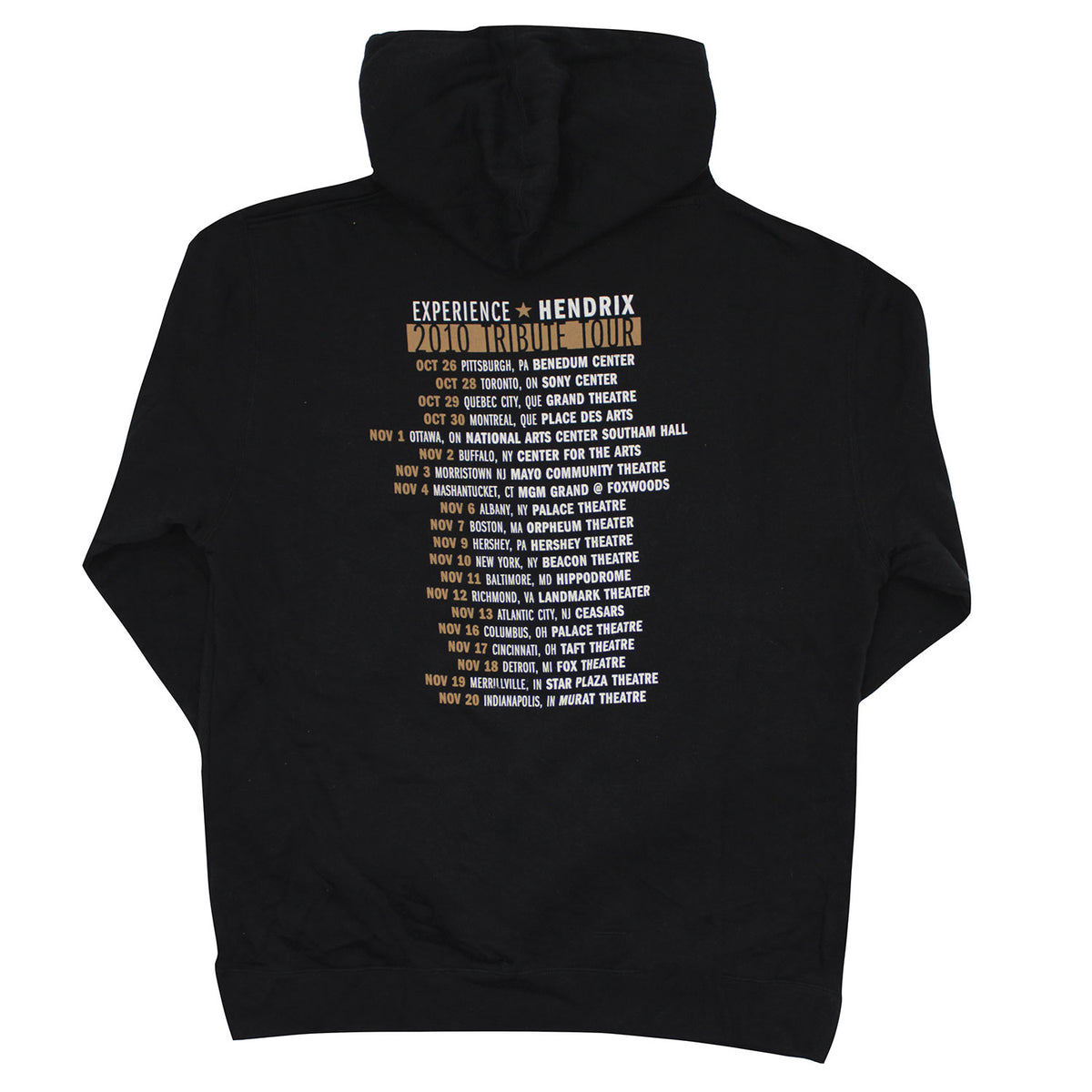 Jimi Hendrix West Coast Seattle Boy Experience Hendrix 2010 Tribute Tour Hooded Sweatshirt Back