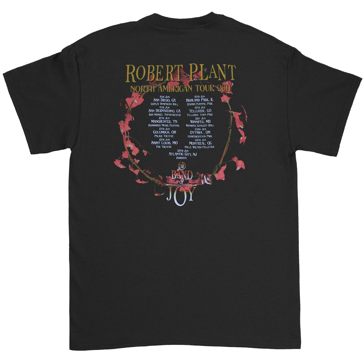 Robert Plant Band Of Joy North American Tour 2011 Slim Fit T-shirt Back
