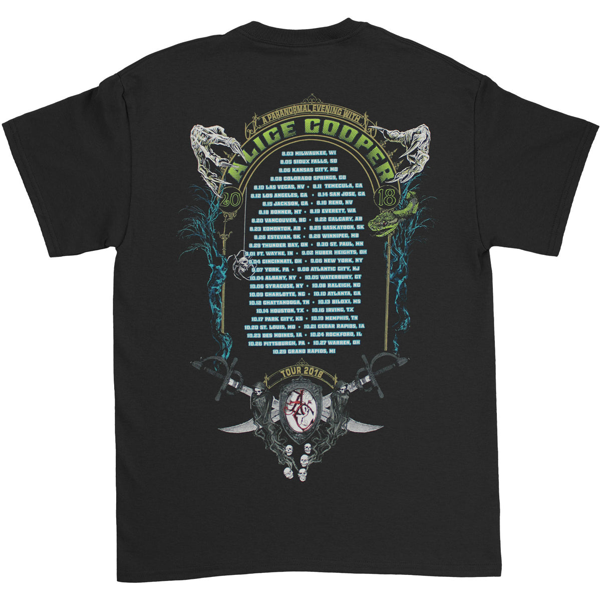 A Paranormal Evening With Alice Cooper Tour 2018 T-shirt Back