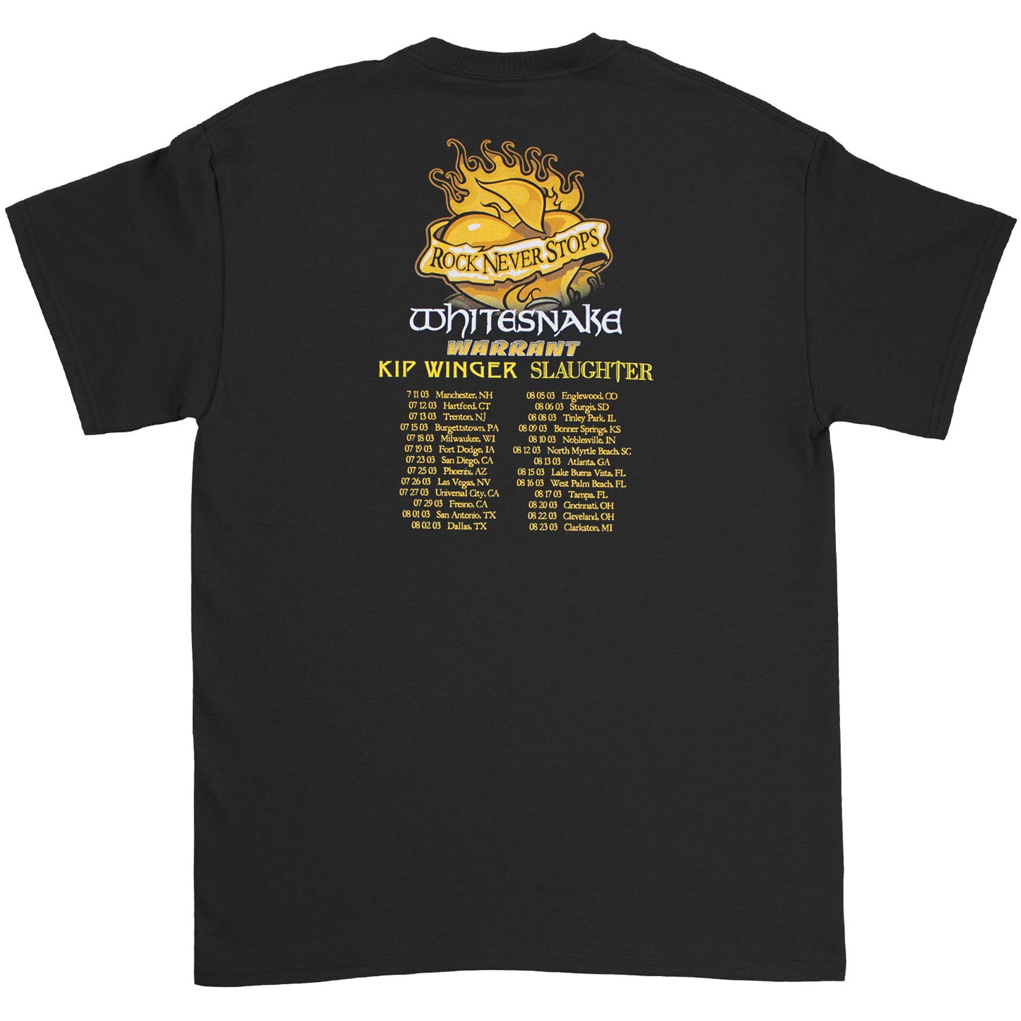 Whitesnake Rock Never Stops 2003 T-shirt Back