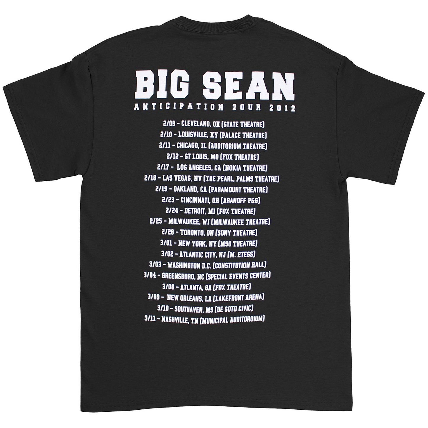 Big Sean Anticipation Tour 2012 T-shirt Back