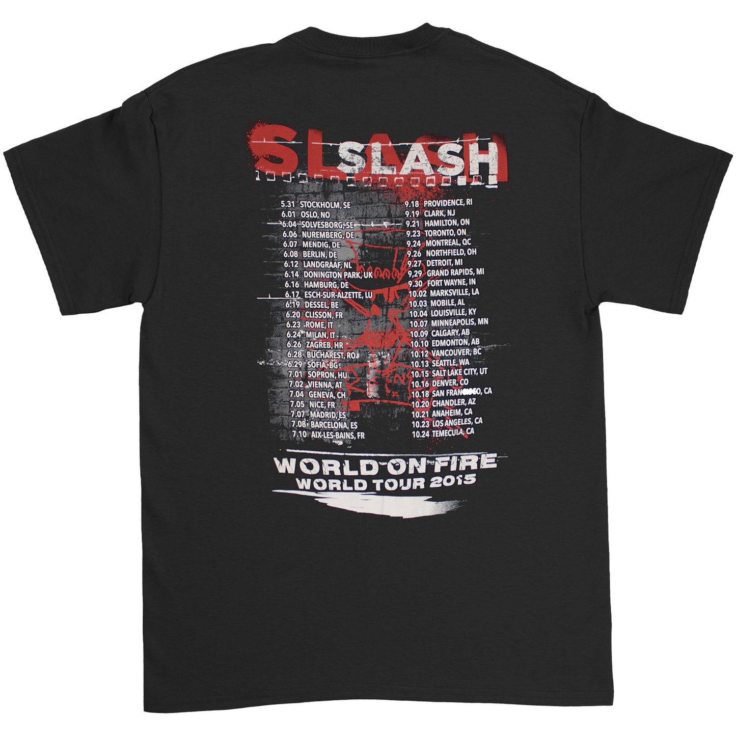 Slash World On Fire World Tour 2015 (Stockholm, SE - Temecula, CA) Slim Fit T-shirt Back