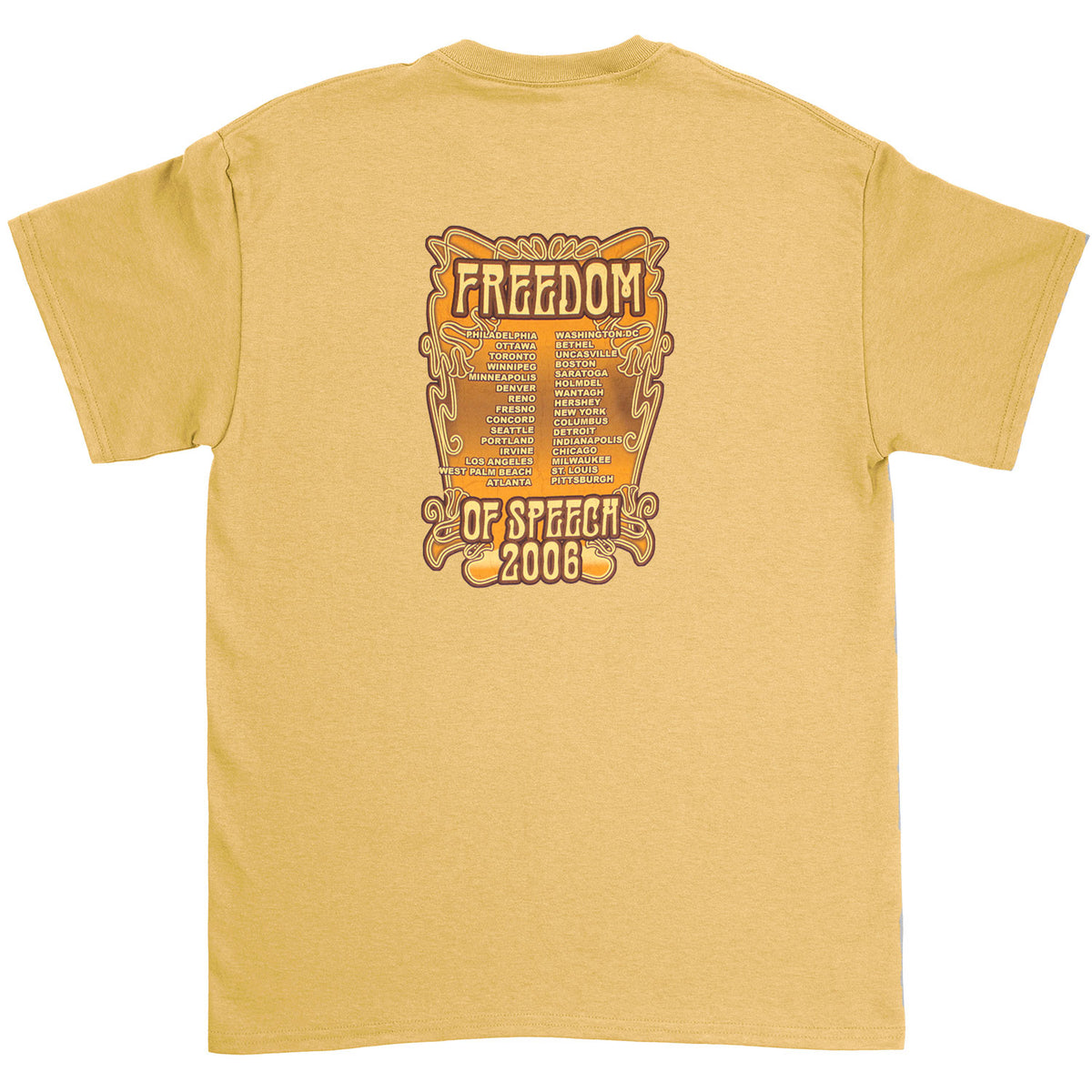 Crosby Stills Nash Young Freedom Of Speech 2006 Anvil Pigment Dye Yellow Tee Over Dyed T-shirt Back