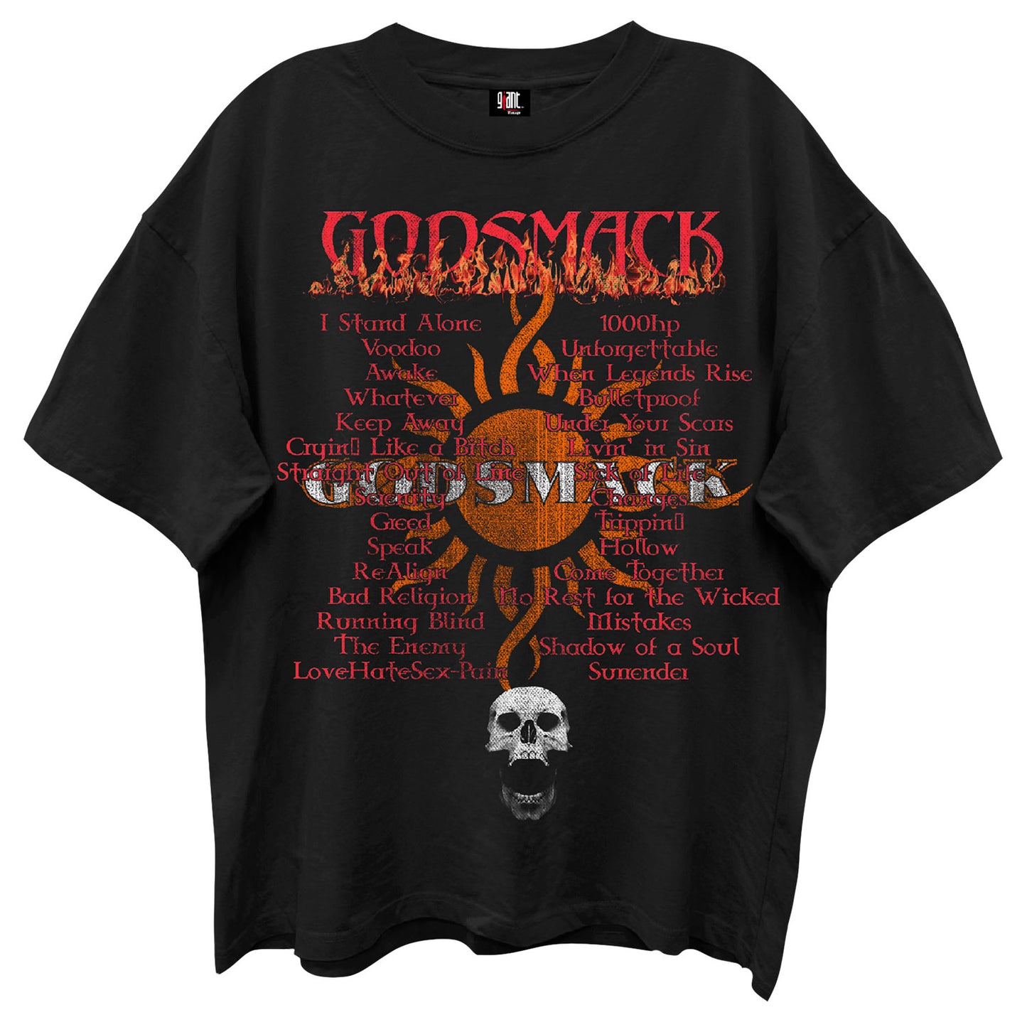 Godsmack Skull & Song Titles Vintage T-shirt Front