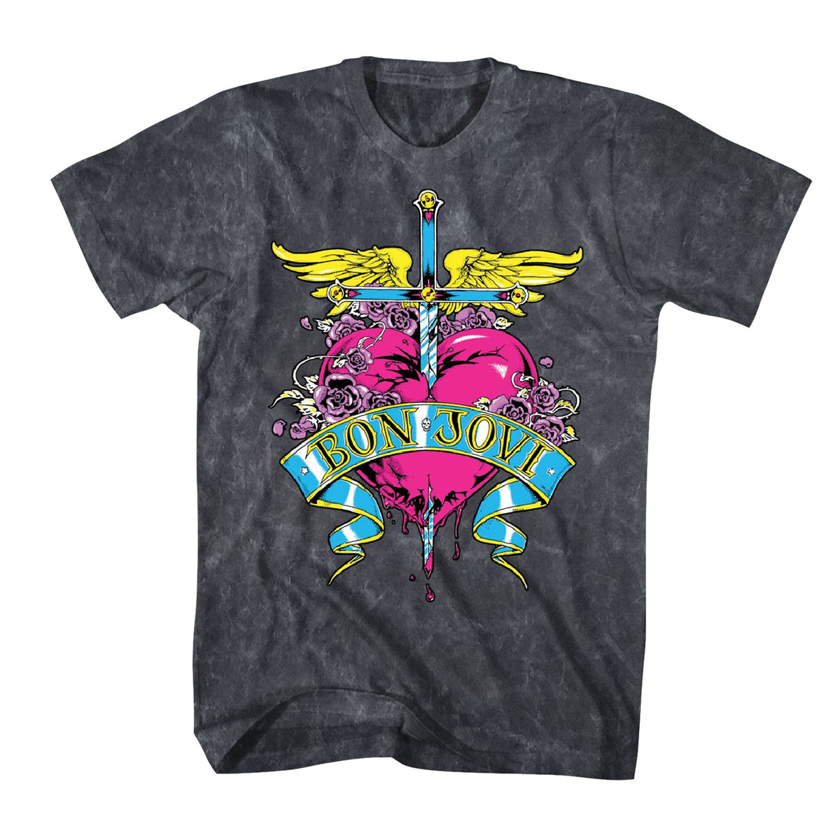 Bon Jovi Heart Vintage Mineral Wash T-shirt Front