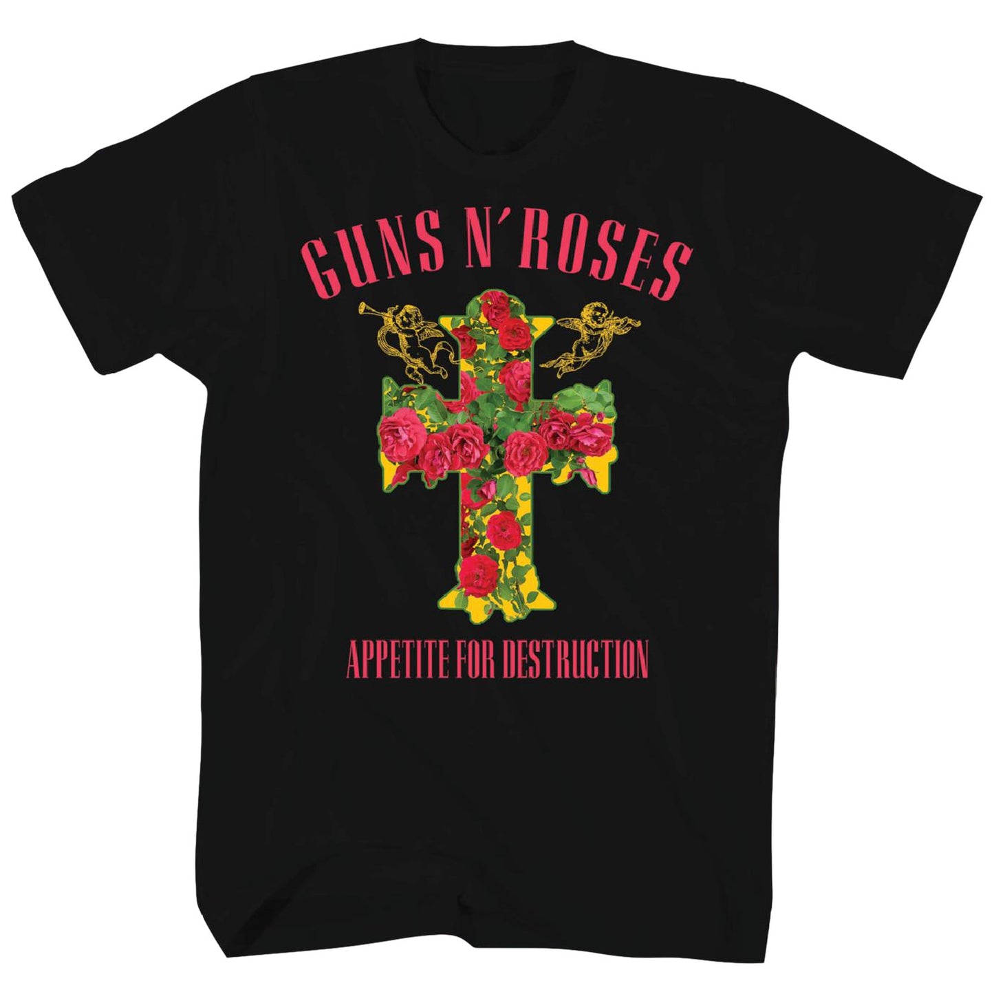 Guns N Roses GNR Rose Yellow Cross T-shirt Front