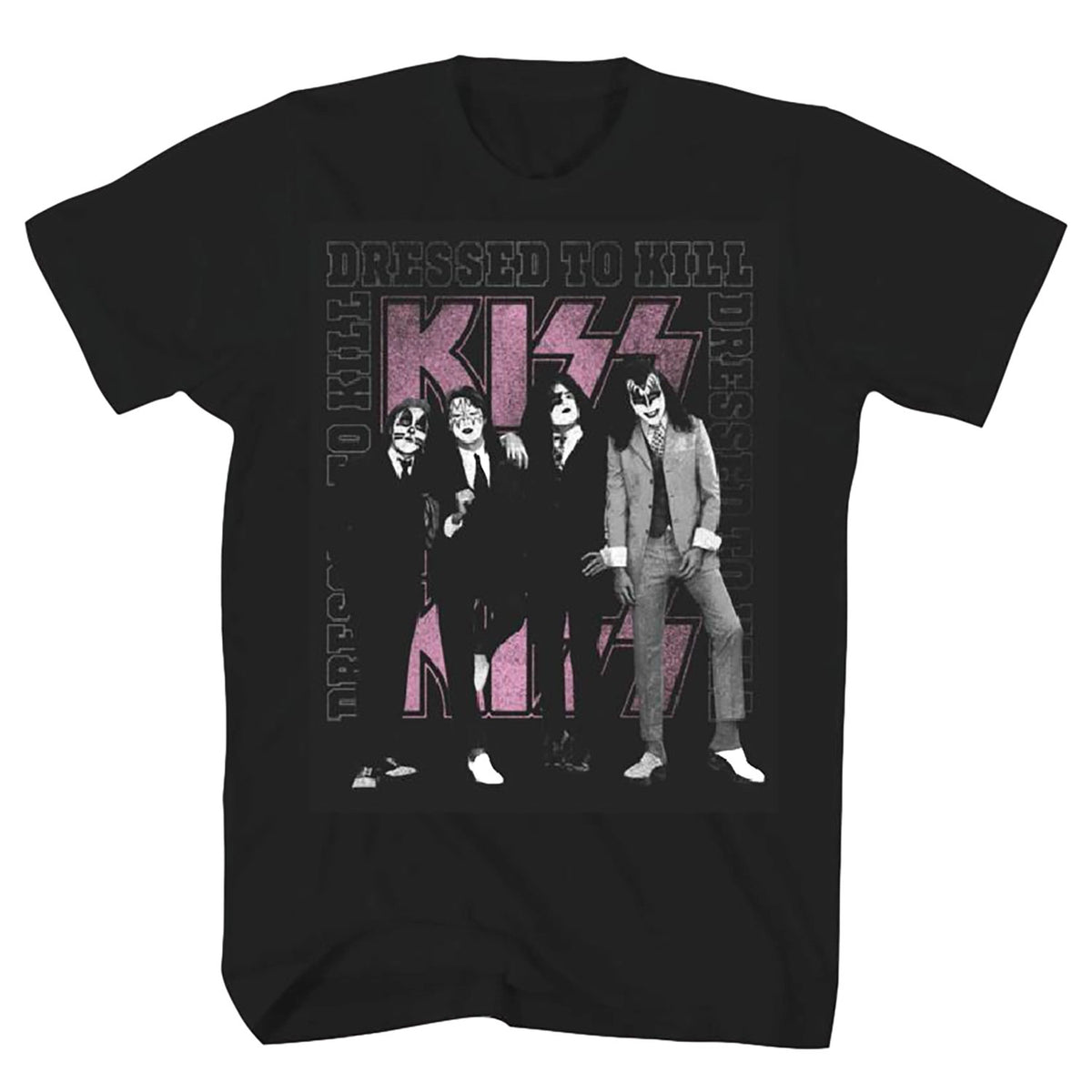 KISS Dressed To Kill With Pink Logo T-shirt Front