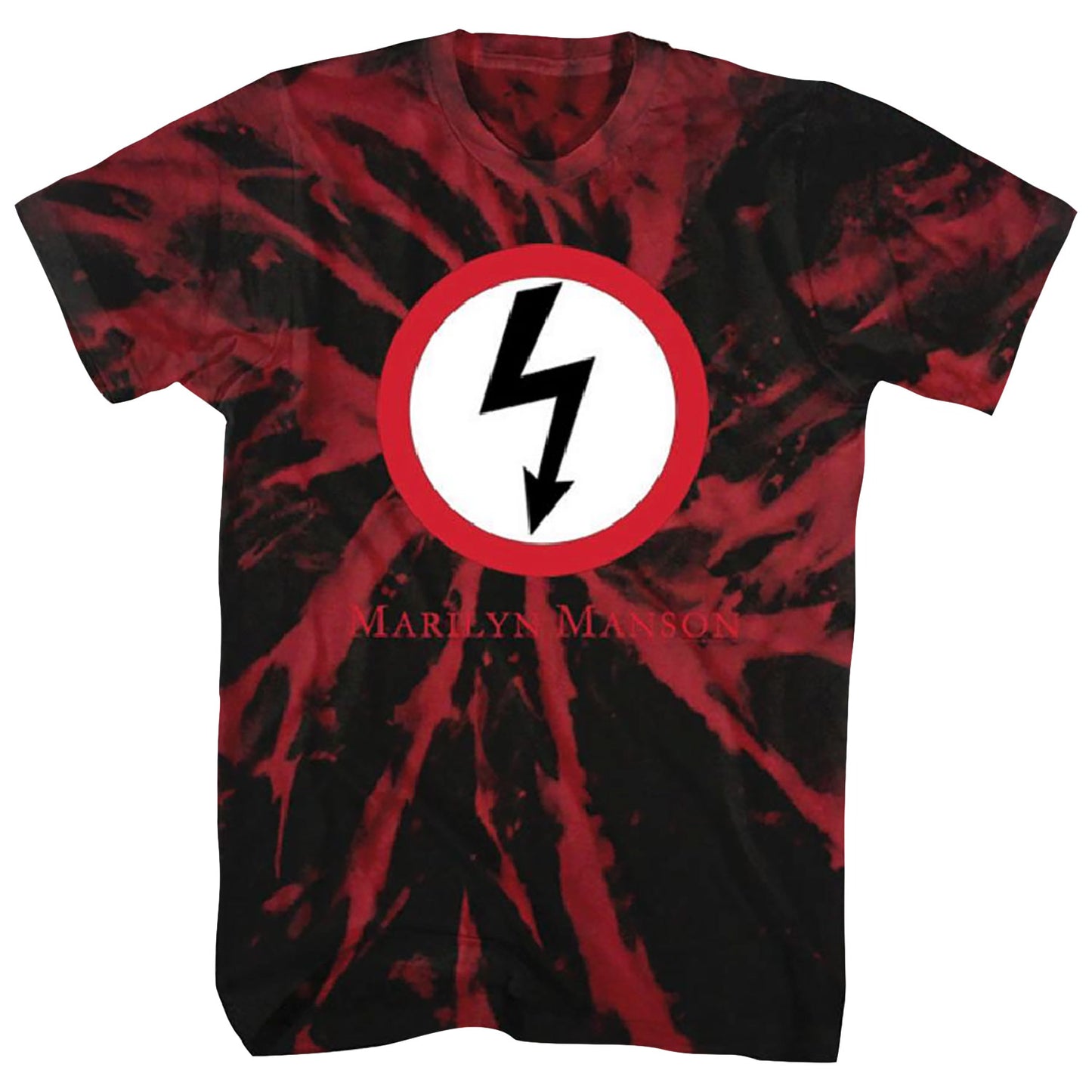 Marilyn Manson Classic Bolt On Red/Black Spiral Wash Treatment Tee Tie Dye T-shirt Front