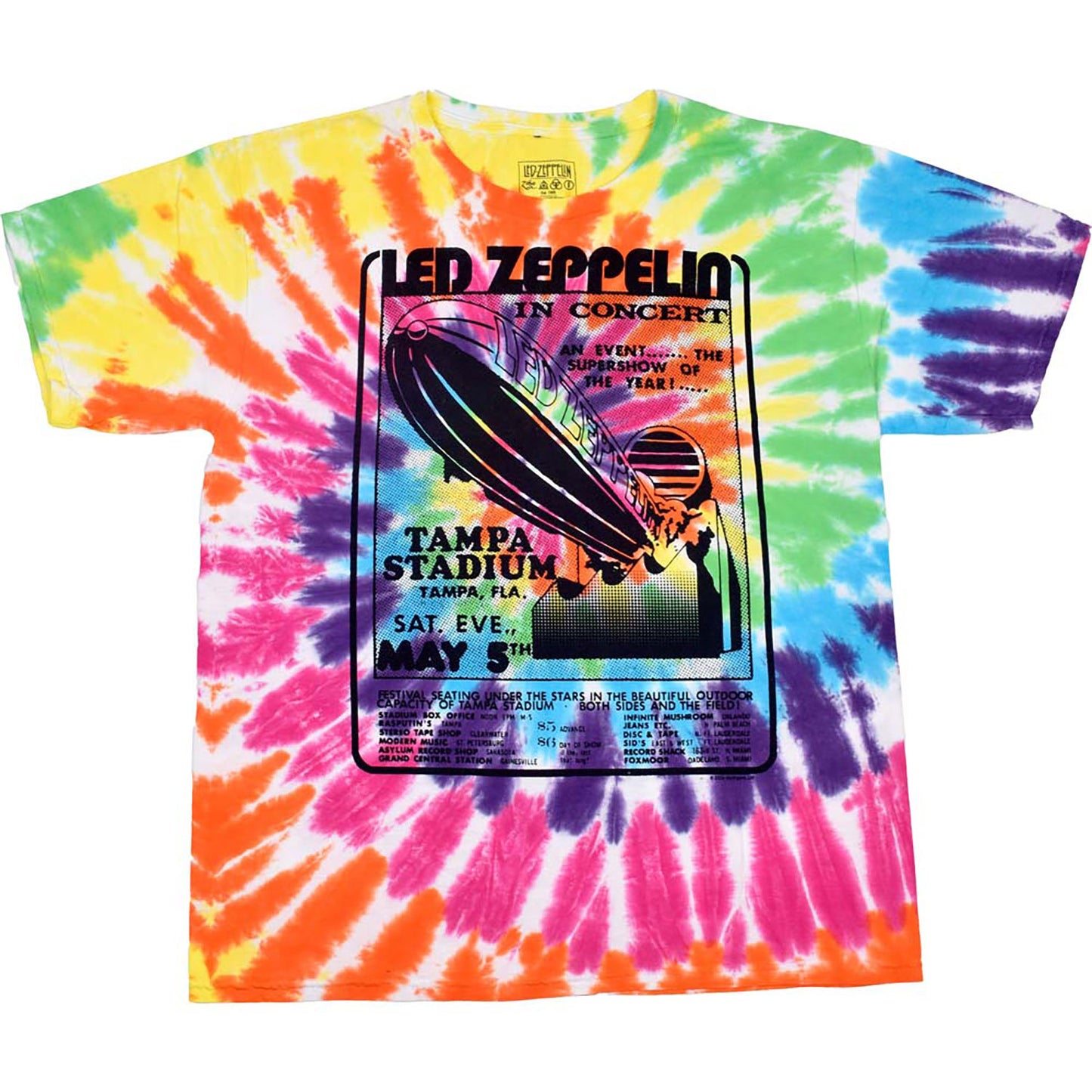 Led Zeppelin Tampa Spiral Tie Dye T-shirt Front