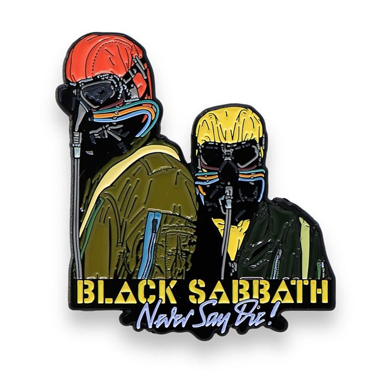 Black Sabbath Never Say Die! Enamel Pin + Magnet Attachments Pewter Pin Badge Front