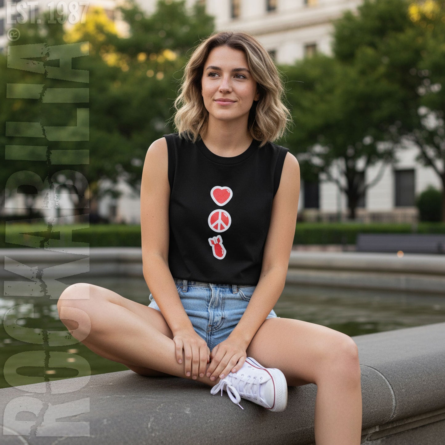 U2 Love And Peace Or Else Sleeveless Tee Junior Top Alt 2