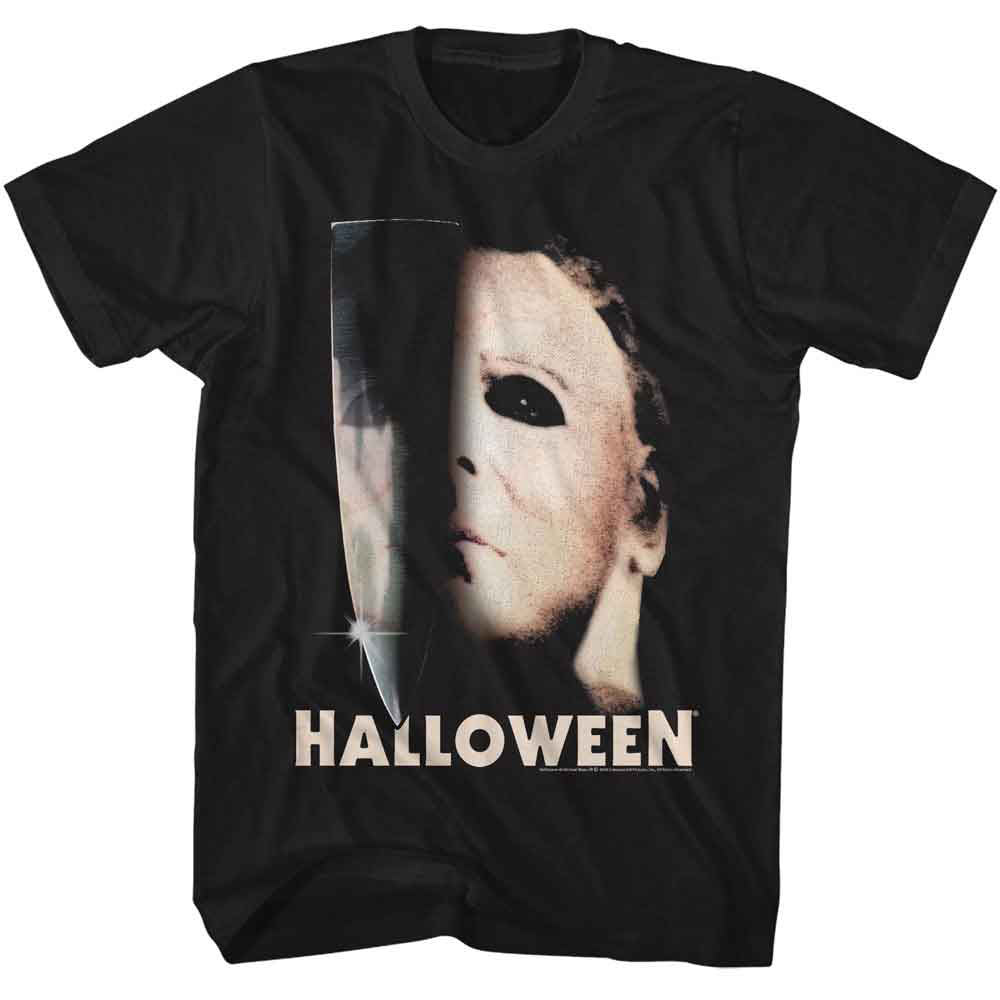 Halloween Half Mask And Knife T-shirt Front