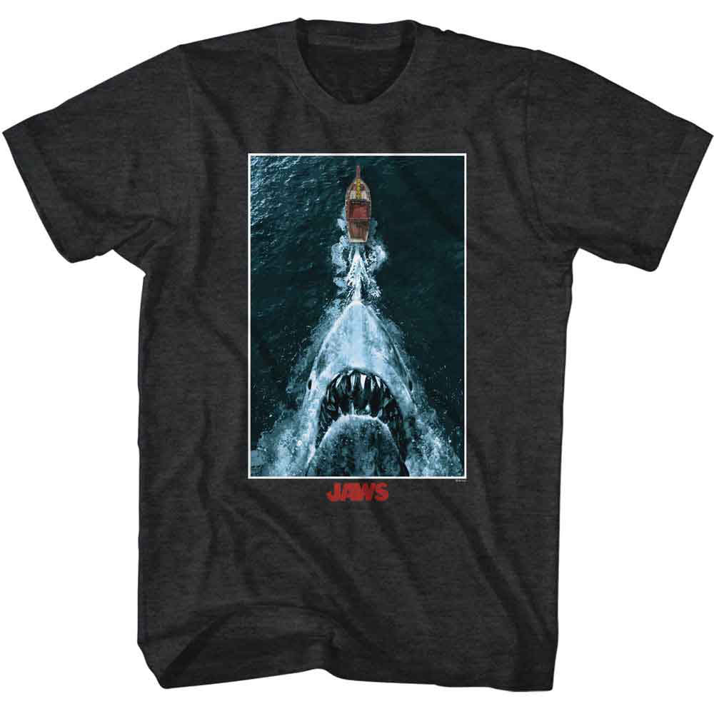 Jaws Shark Chasing Boat Poster T-shirt Front